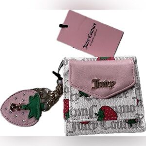 Juicy Couture Freshly Picked Mini Envelope Flap Wallet White/Pink strawberry